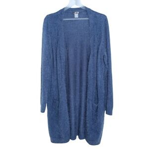 Venus Sweater‎ Cardigan Fuzzy Eyelash Knit Longline Large Blue